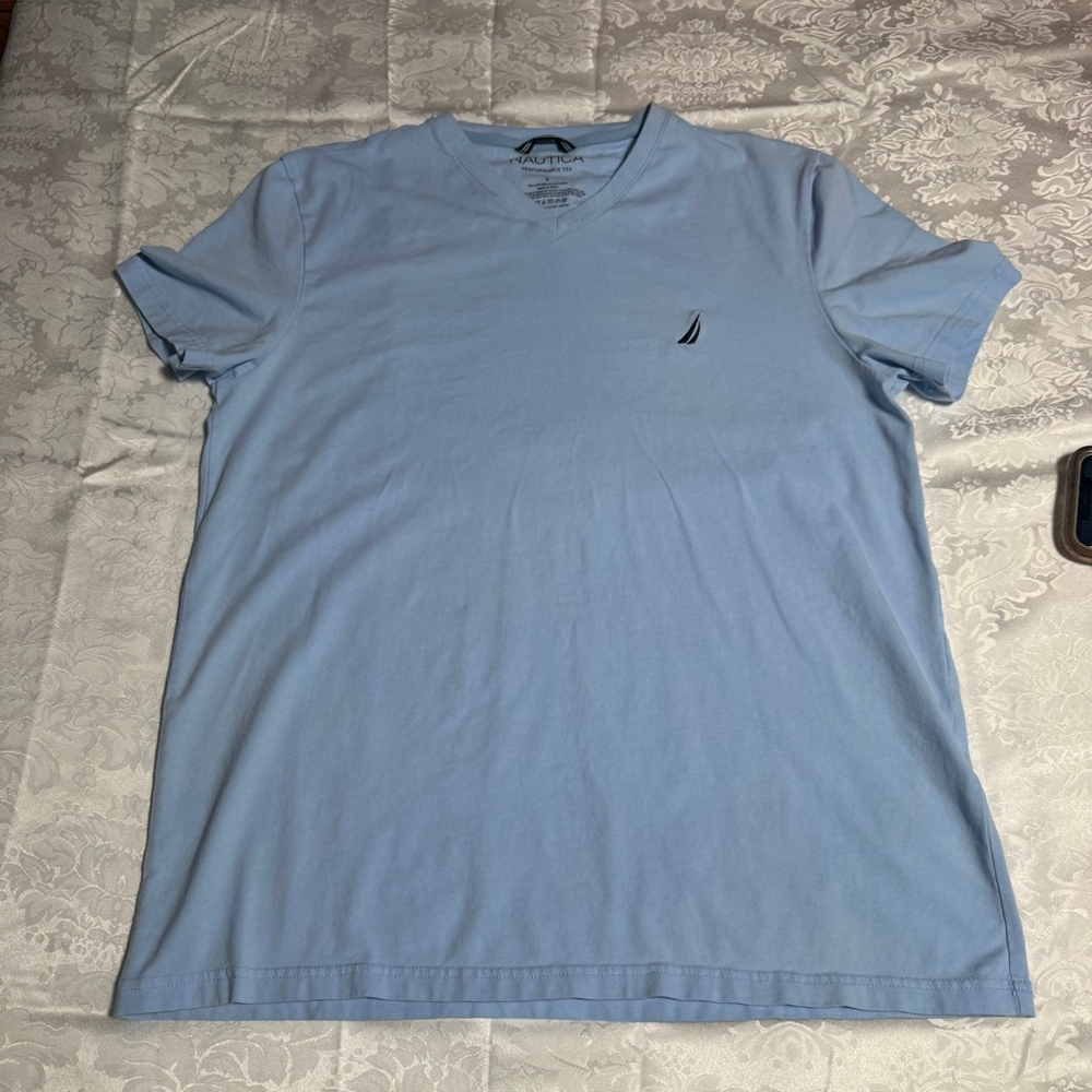 Men's Nautica Light Blue Performance V-Neck Short Sleeve Tee L